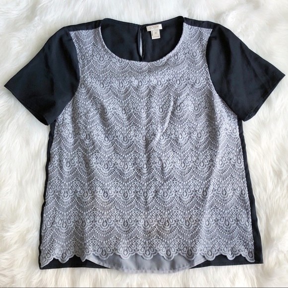 J.Crew Factory Grey lace Short Sleeve Tee - Picture 2 of 7